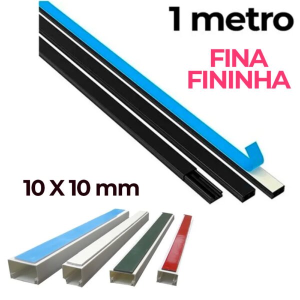 Canaleta 10x10 Fina Branca Ou Preta Com Adesivo 1 Metro Fininha Branco Preto Para Fio